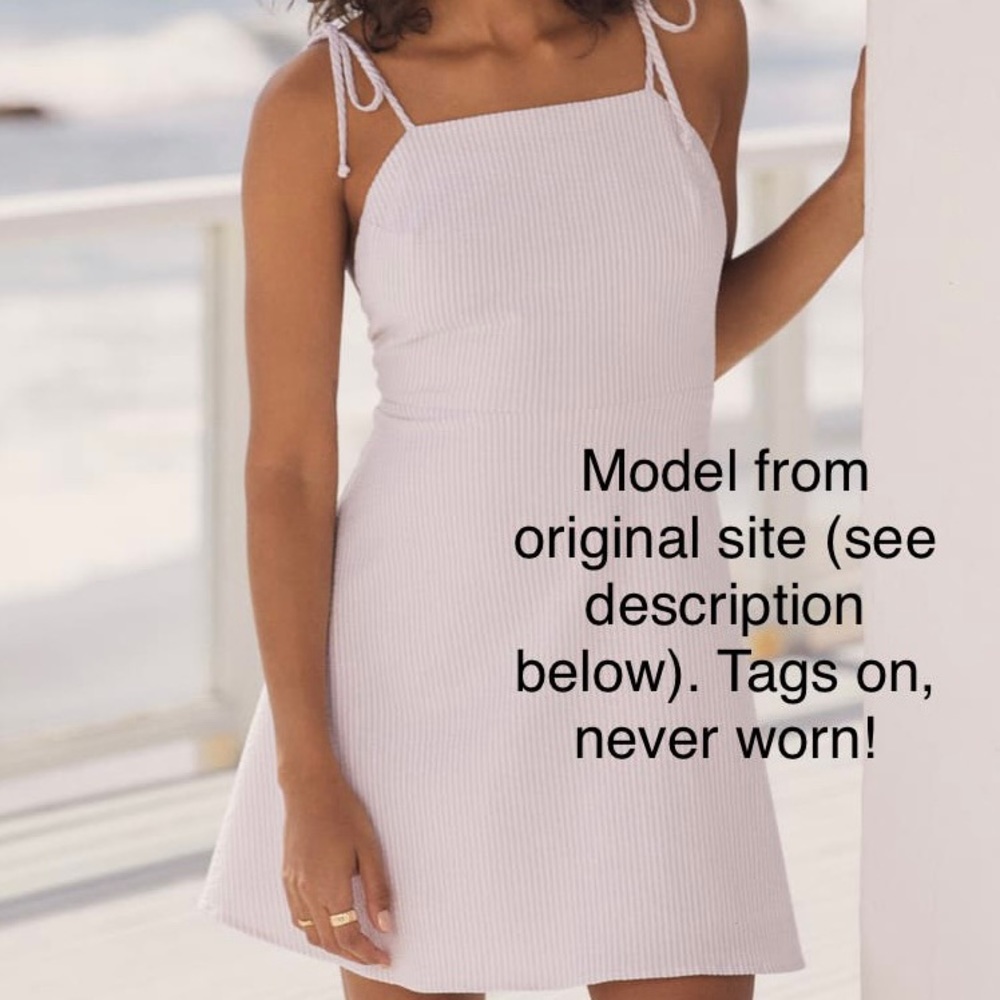 New Lulus Beige Striped Tie-Strap Backless Skater Dress